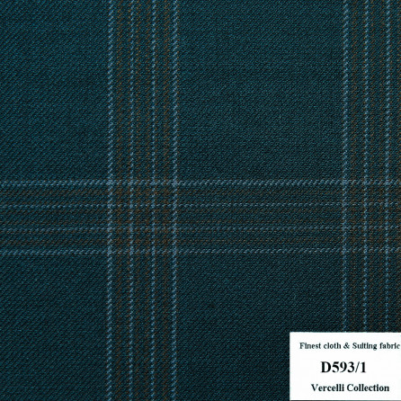 D593/1 Vercelli CVM - Vải Suit 95% Wool - Xanh Dương Caro